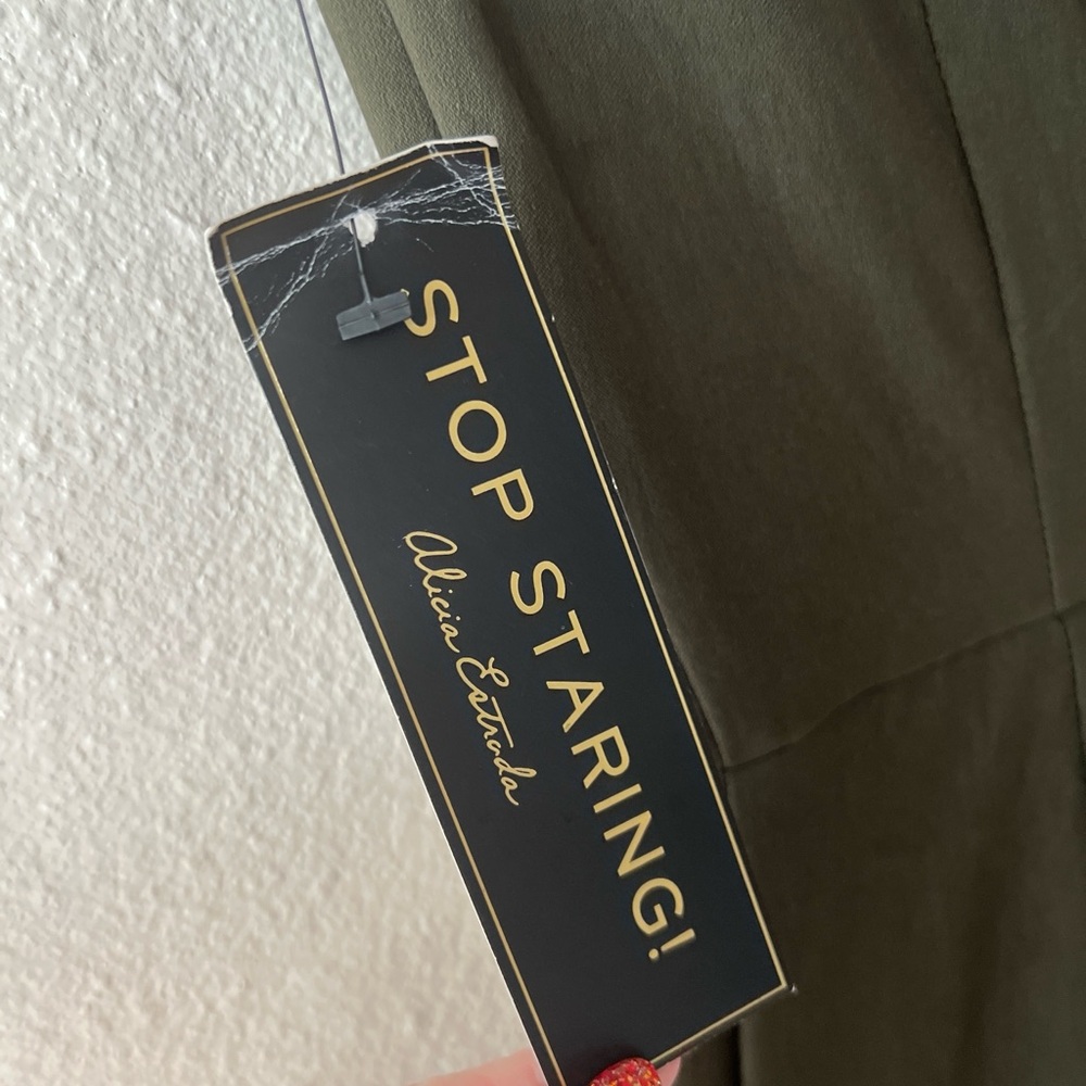 NWT Stop Staring 30s Bombshell Fitted Wiggle Dress Size Medium Army Olive Green - Picture 14 of 15
